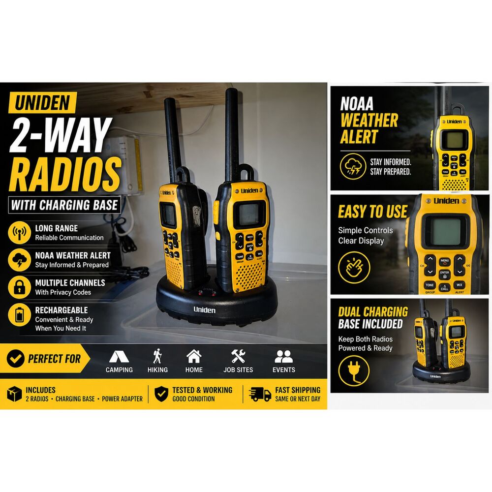 Uniden 2-Way Radios w/ Charging Base – NOAA Weather Alert – Long Range